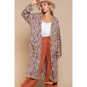POL Knit Duster Multicolor Long Cardigan Colorful Boho Lounge Women's size Small